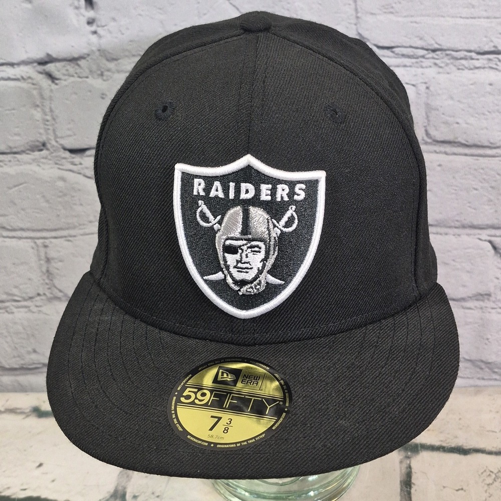 Las Vegas Raiders New Era 59FIFTY Hat Cap‎ Fitted 7 3/8 Black NFL Football New